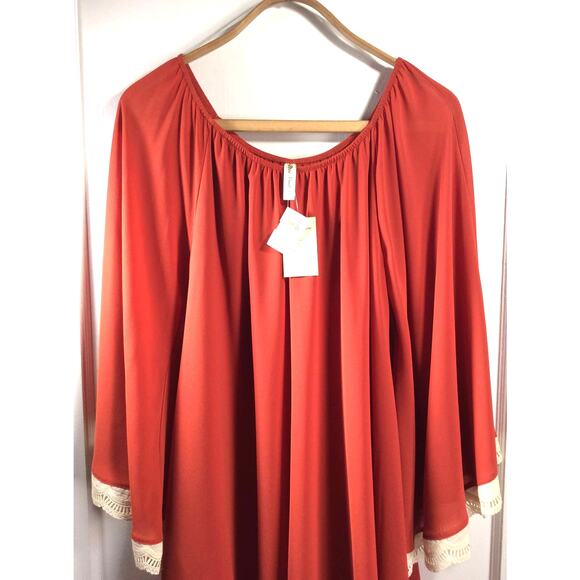 Couture 2Tee Peasant or BOHO Top with Lace Trim. Small and Flowy NWT - Picture 2 of 10